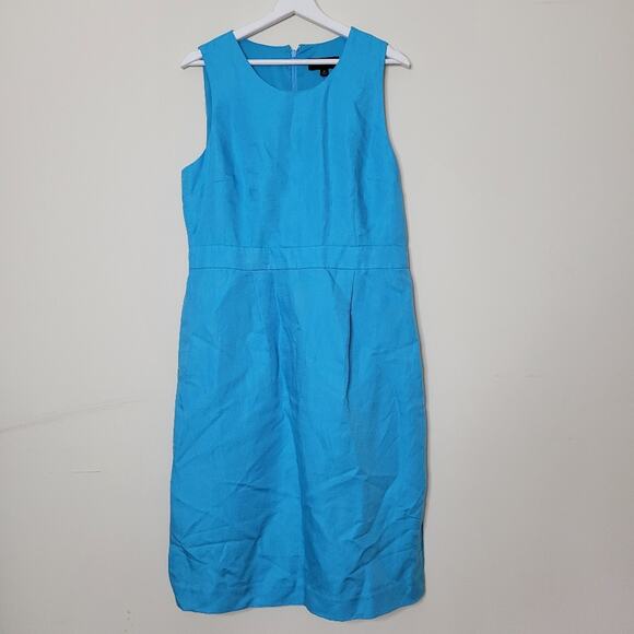 J. Crew Dress Re-Imagined Structured Linen Blend Sheath Monaco Blue 12 - Picture 6 of 7